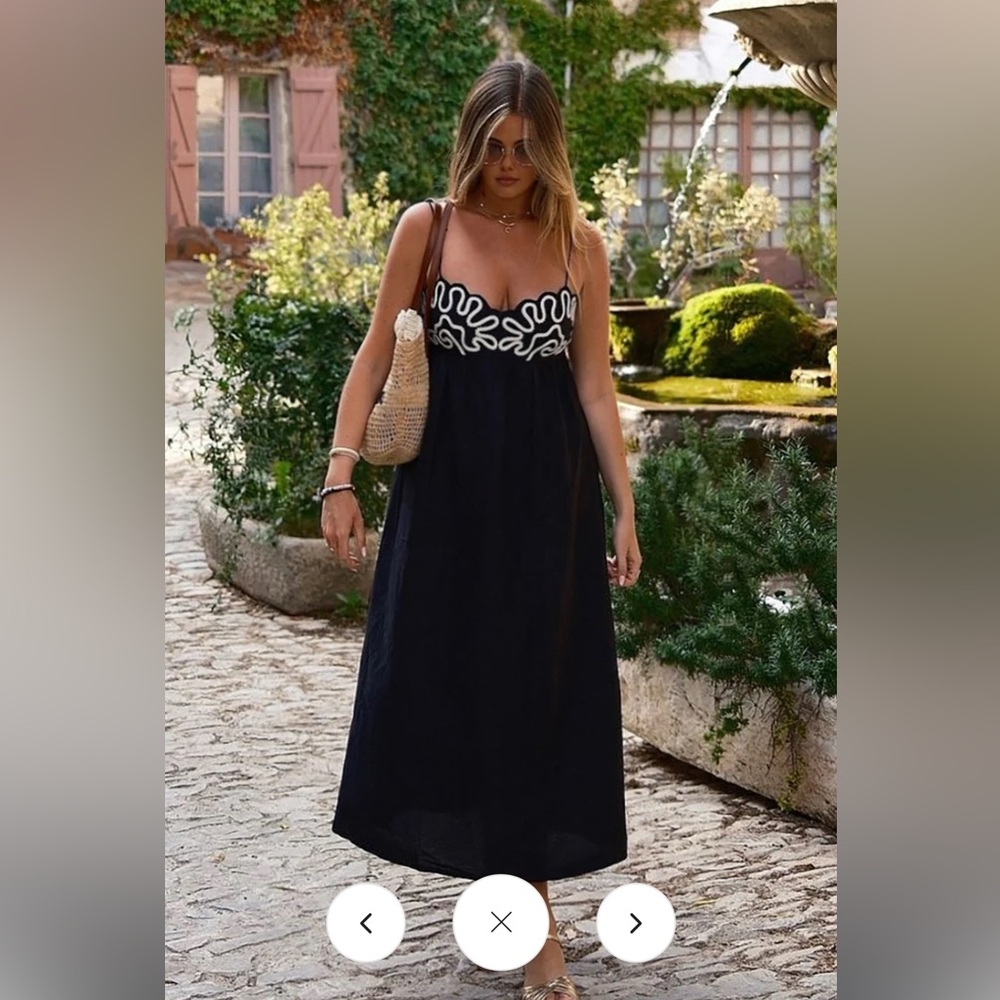 Commense Embroidered Shirred Spaghetti Strap Long Dress - Size M